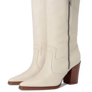 Franco Sarto Sartorial Womens Jaxon Mid Calf Heeled Boot. Leather Chalk White